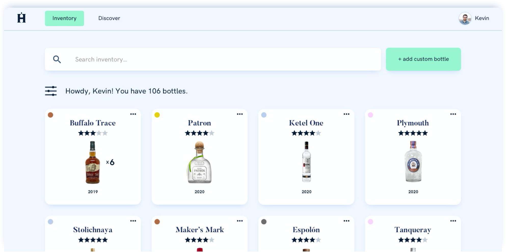 Screen capture of the Homebar app dashboard