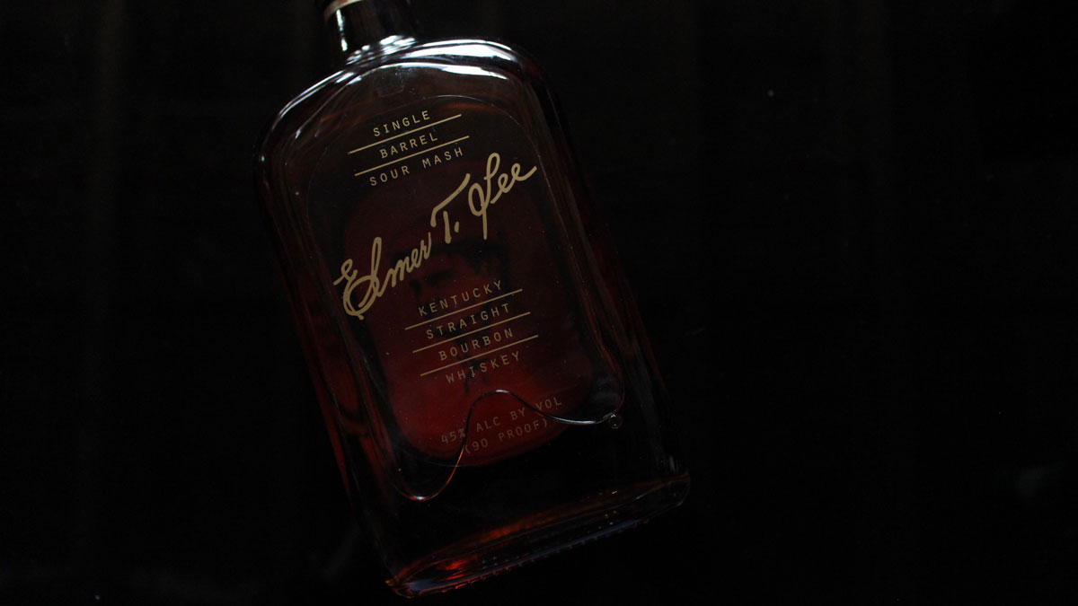 A bottle of Elmer T. Lee Bourbon without a background.