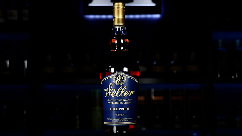A bottle of Weller Full Proof Bourbon with no background.