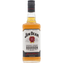 A bottle of Jim Beam Kentucky Straight Bourbon Whiskey.