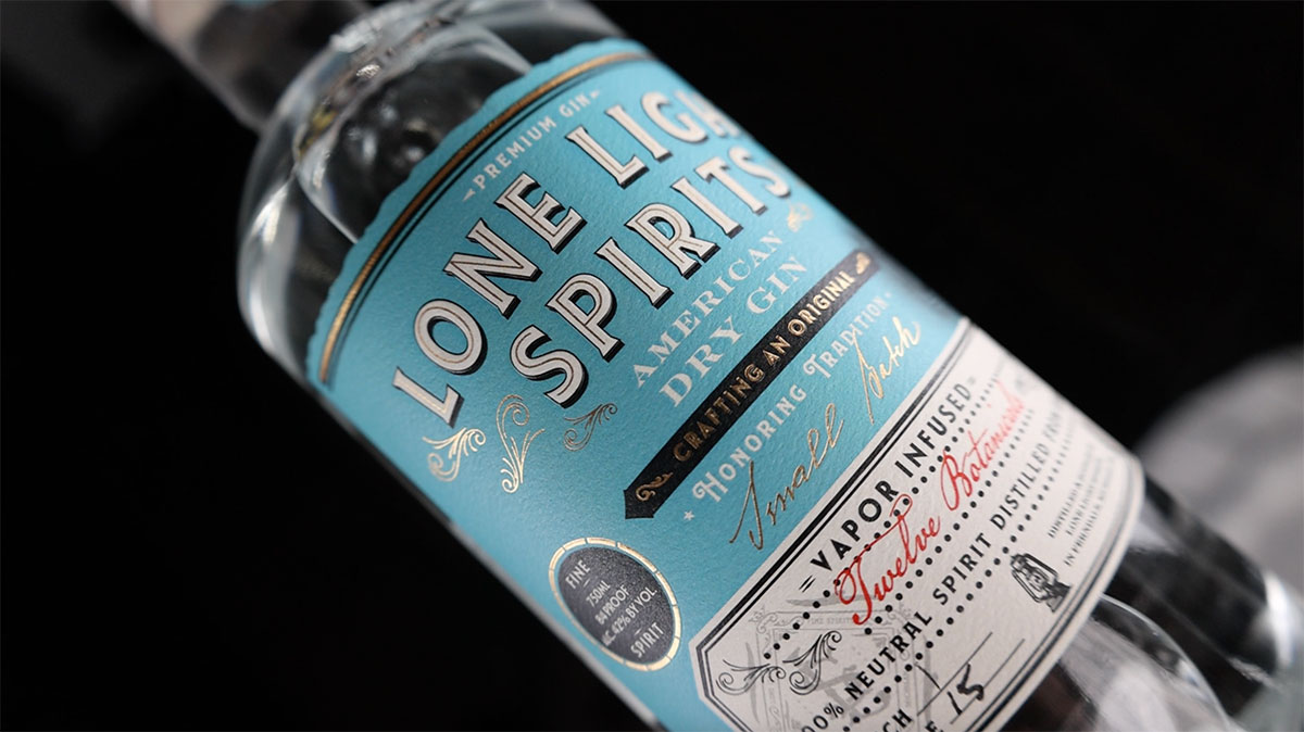 A close up of the label for Lone Light Spirits' American Dry Gin.