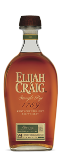 A bottle of Elijah Craig Rye Whiskey.