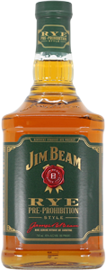 A bottle of Jim Beam Rye Whiskey.