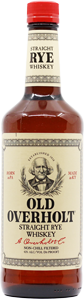 A bottle of Old Overholt Rye whiskey.
